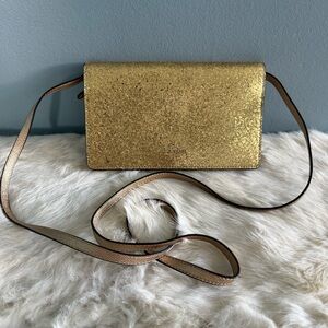 Coach Hayden Gold Glitter Foldover Crossbody Clutch Bag